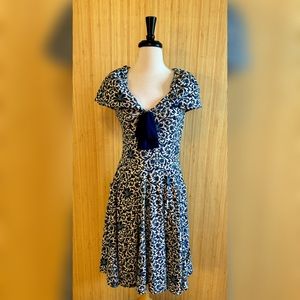 Effie’s Heart Blue Damask Print Stretch Jersey Midi Dress